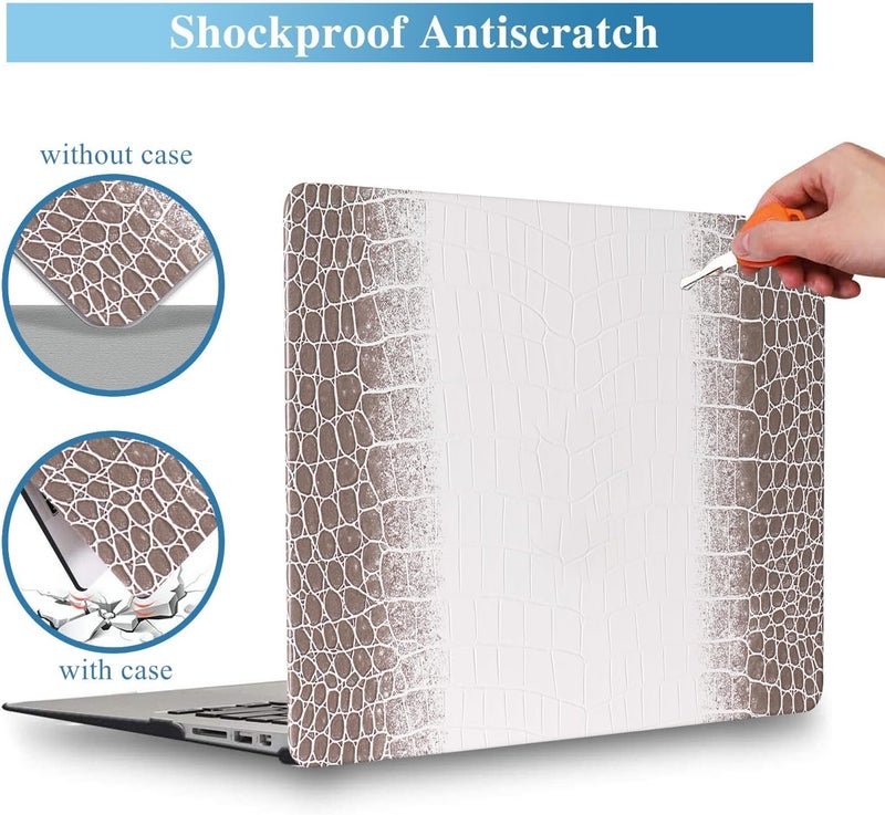 KEROM Compatible with Crocodile MacBook Air 13 Inch Case 2025-2022 M4 M3 M2 A3240 A3113 A2681, Textured Elegant Luxury Aligator Skin Snakeskin PU Leather Hardshell Case & Keyboard Cover, Brown White - Image 2